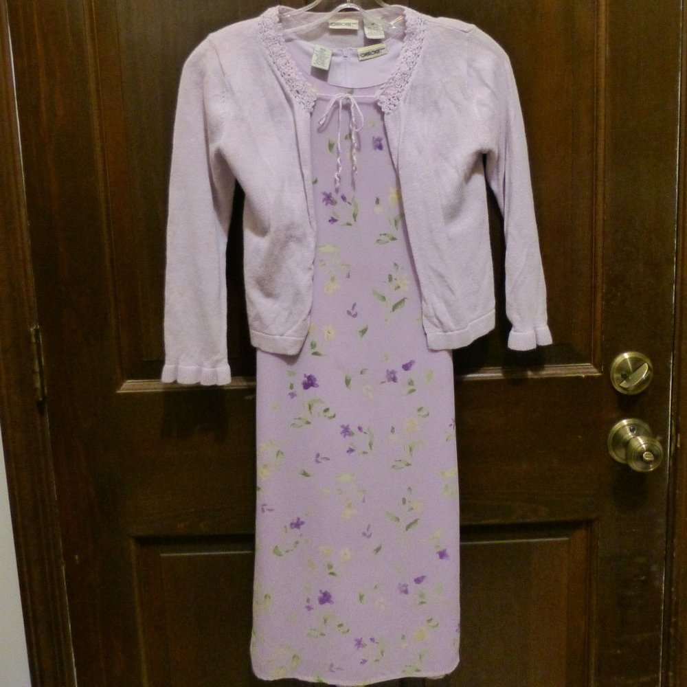 Lilac floral dress with sweater